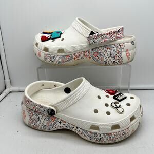 Crocs Shoes Womens 8 Platorm Floral Chunky. Logs White Paisley **